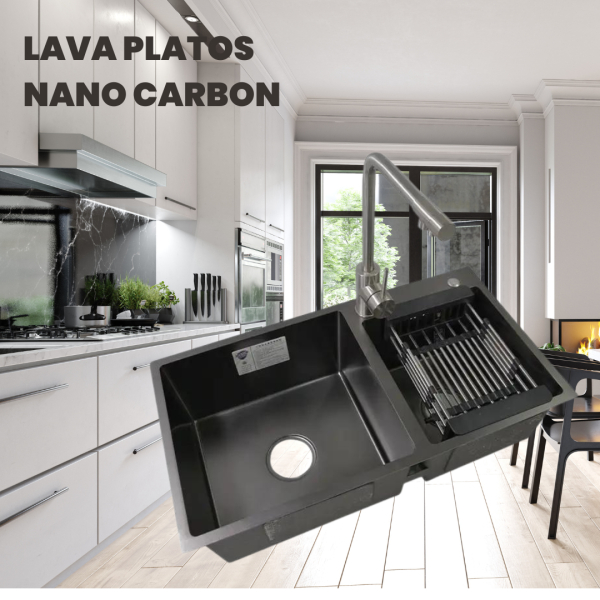 Lavaplatos Neno Carbon Para Embutir O Empotrar 80×45. cm M/s Acero Inoxidable, Esp 2mm